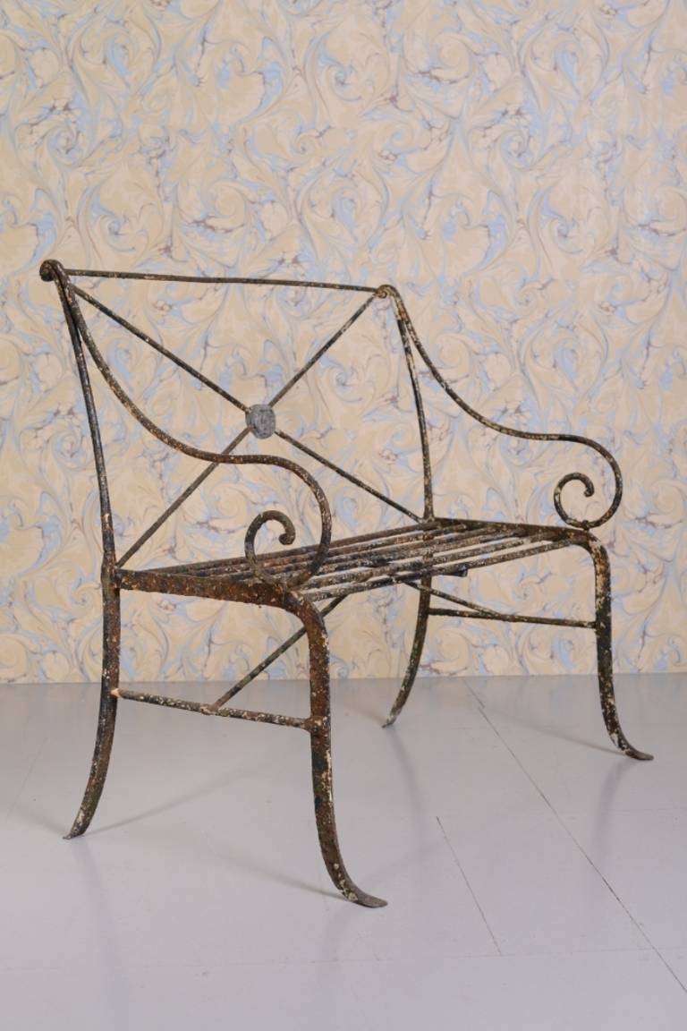 Regency Antique Wrought Iron Garden Seat
