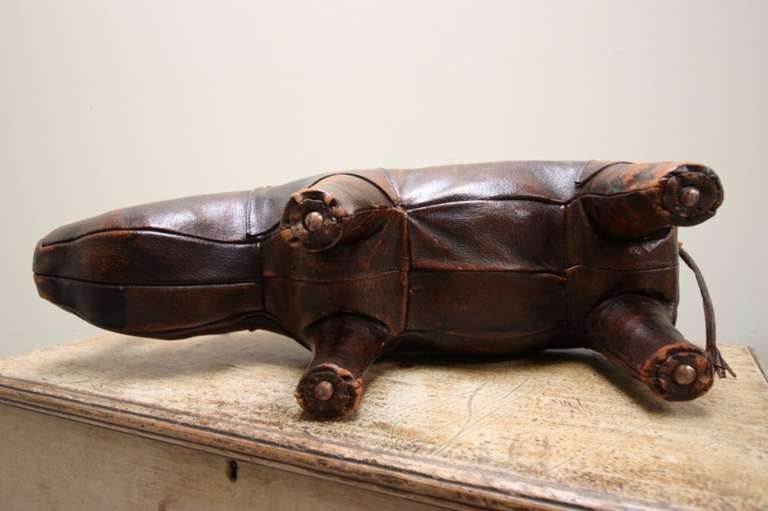 English 1920's Original Liberty's Leather Rhino Footstool