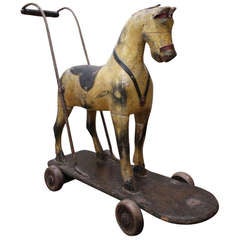 Beautiful English Antique Push Along Toy Horse