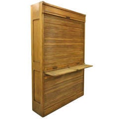 Large English Used Oak Tambour Fronted Cabinet