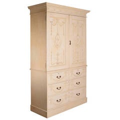 Stunning Antique Pine Linen Press with Gesso Work