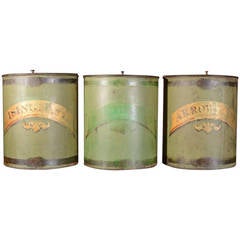 Set of Three English Antique Toleware Canisters