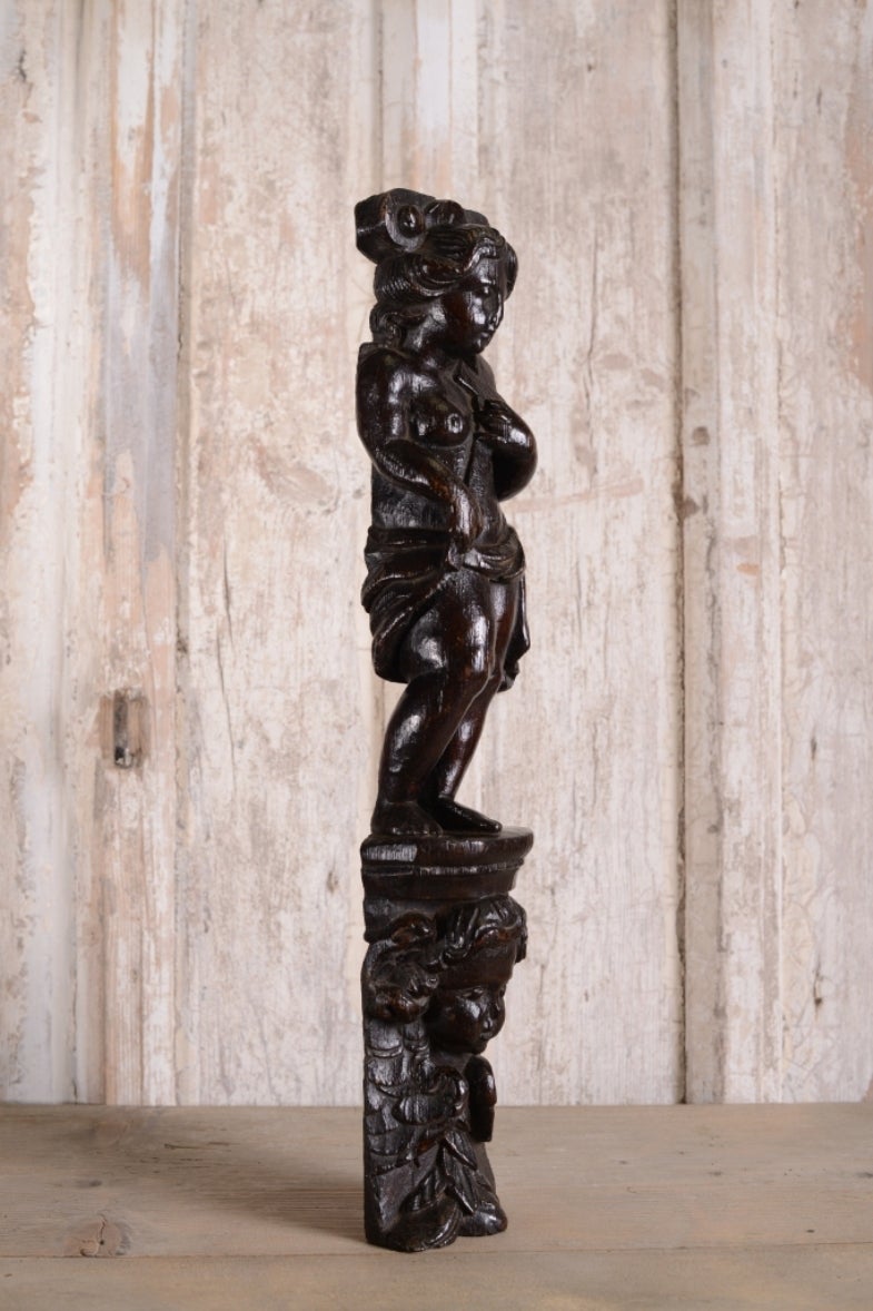 European 17th Century Carved Oak Naked Form