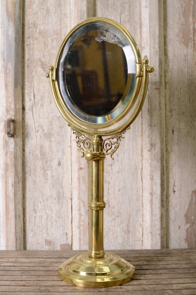 19th Century Antique Brass Shaving Mirror at 1stDibs