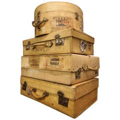 Set of Three Edwardian Antique Vellum Suitcases