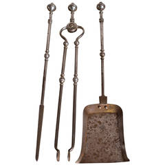 Set of English Antique Steel Fire Irons.