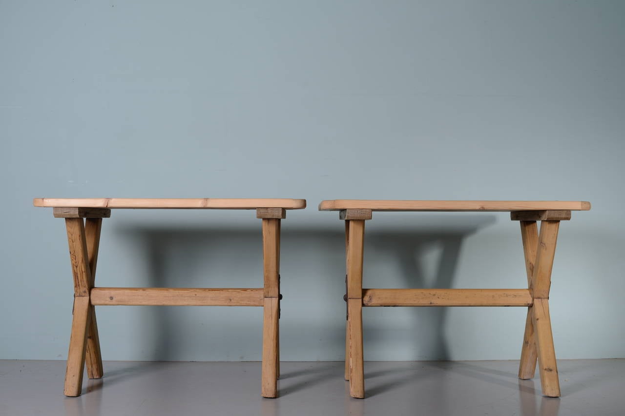 Georgian Pair of English Antique Scrubbed Pine Tavern Tables