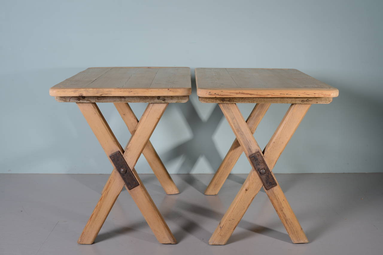 British Pair of English Antique Scrubbed Pine Tavern Tables