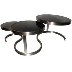 Willy Rizzo  3 Nest Tables  With Black Opalin Glass