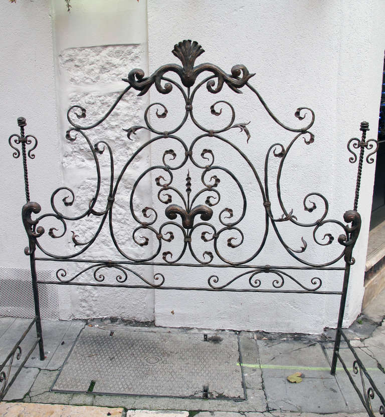 Italian A Neoclassical and Baroque Revival Bed in Wrought Iron, Signed 