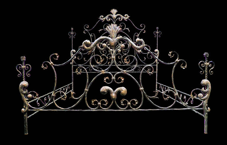 A Neoclassique and baroque revival bed in wrought iron metal from the earlier 50' 
signed 