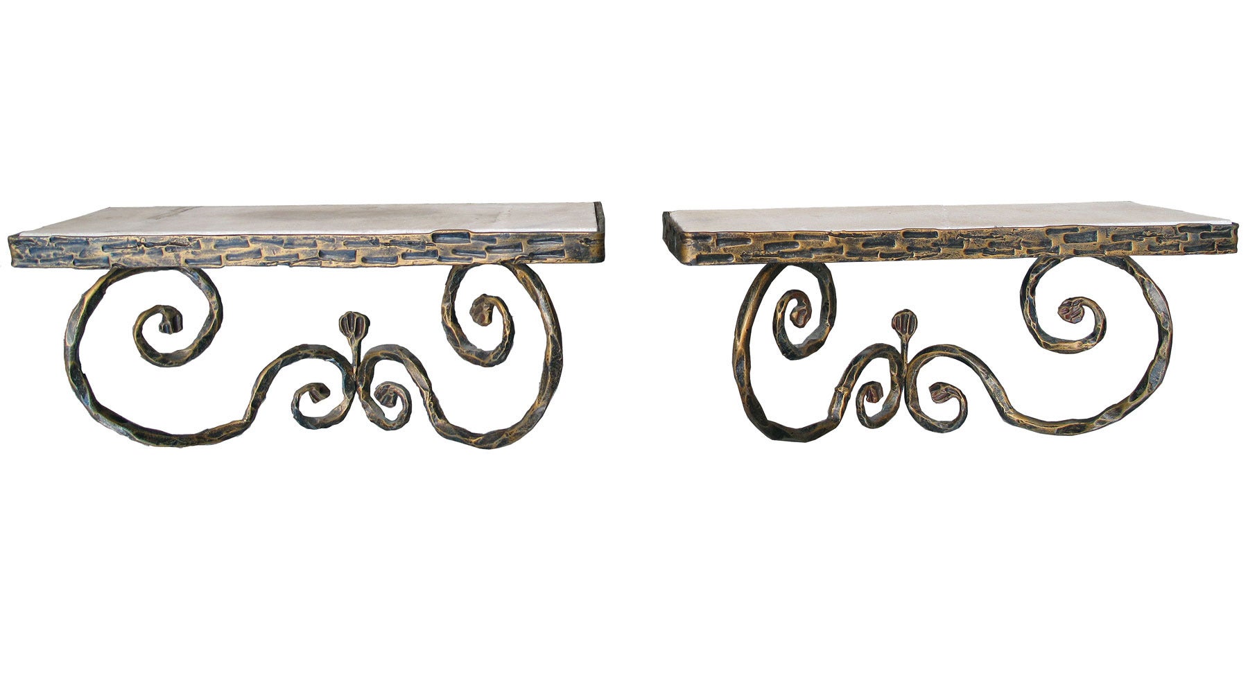 Pair of Neoclassical and Baroque Revival Shelves in Wrought Iron