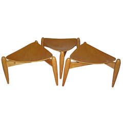 Ilmari Tapiovaara a set of three birch stools for Asko 1951 6