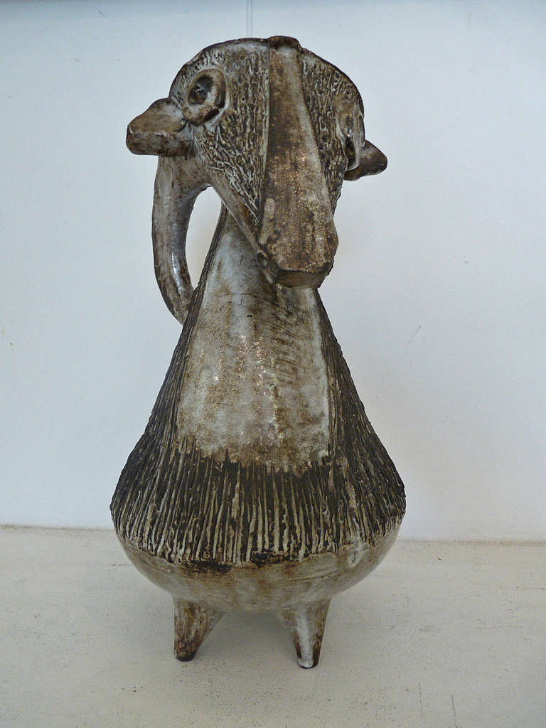 Jacques Pouchain
A chamotte sculpture vase representing a Zoomorthe goat
Carved signature, 