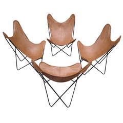 Set of Four Leather "AA" Knoll Chairs from Juan Kurchan et Jorge Ferrari-Hardoy
