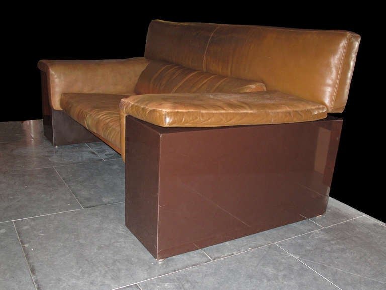 Late 20th Century Cini Boeri  (1924) Brown Leather Sofa Brigadier for Gavina For Sale