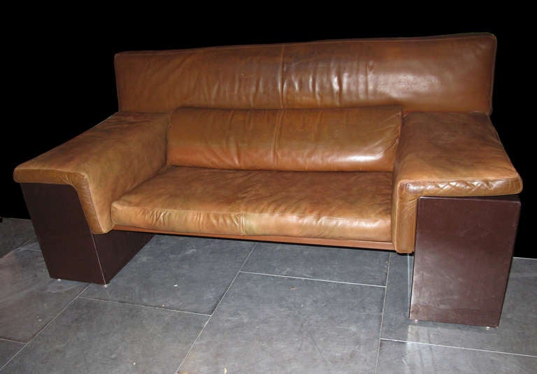 Italian Cini Boeri  (1924) Brown Leather Sofa Brigadier for Gavina For Sale
