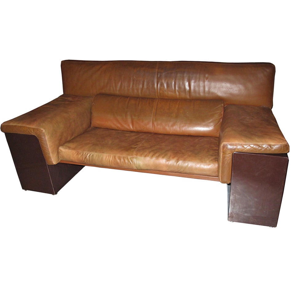 Cini Boeri  (1924) Brown Leather Sofa Brigadier for Gavina For Sale