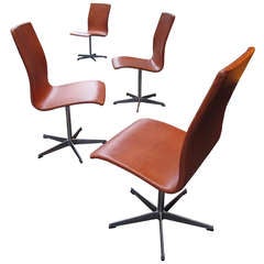 Arne Jacobsen 4 Leather Oxford Chairs 1963 for Fritz Hansen