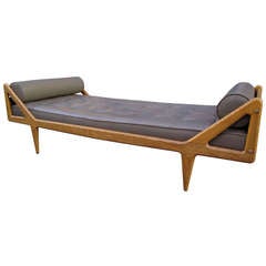 Louis Paolozzi Leather and Oak Sofa Daybed 1955