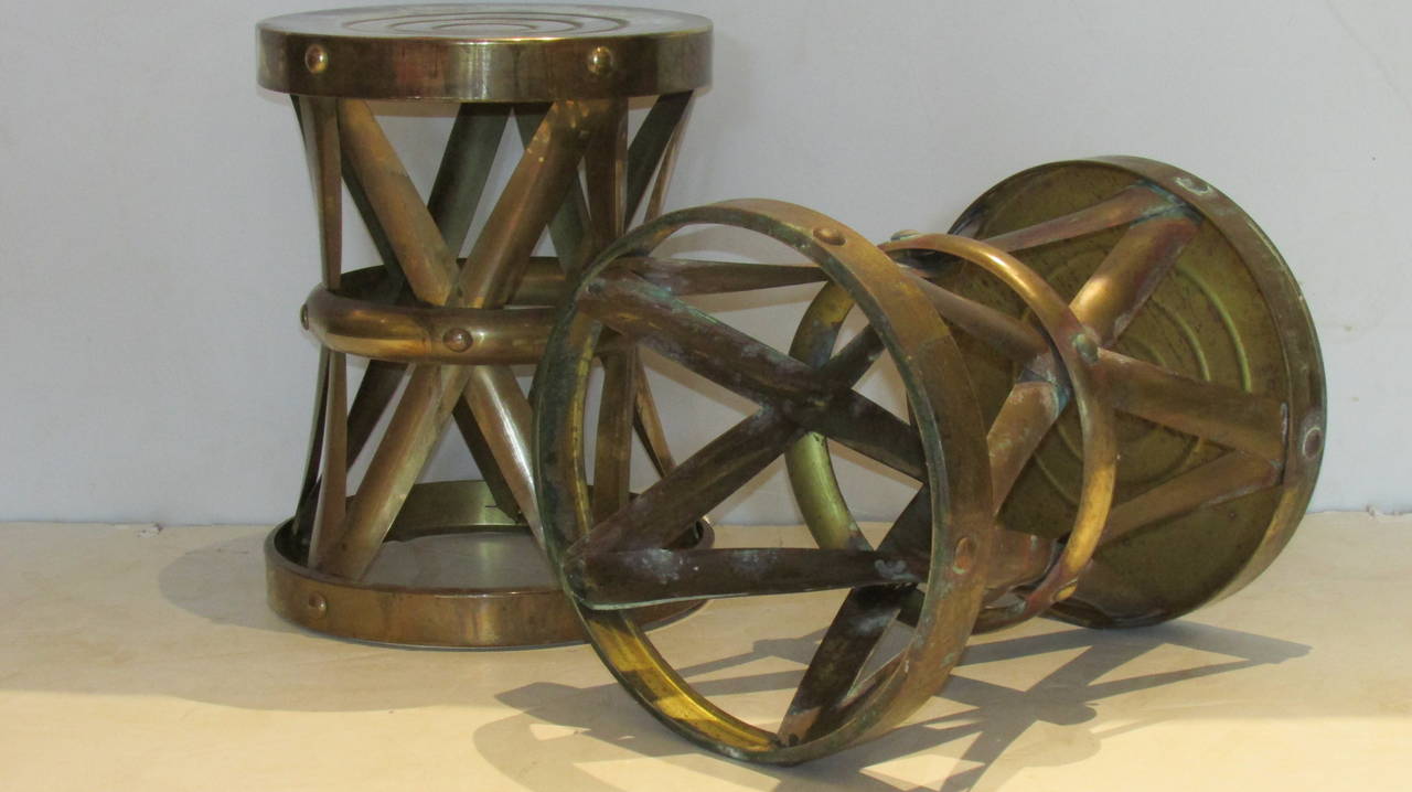 Brass X Form Riveted Drum Stools Side Tables 1