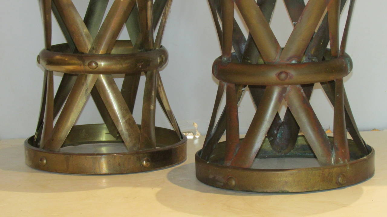 Brass X Form Riveted Drum Stools Side Tables 2