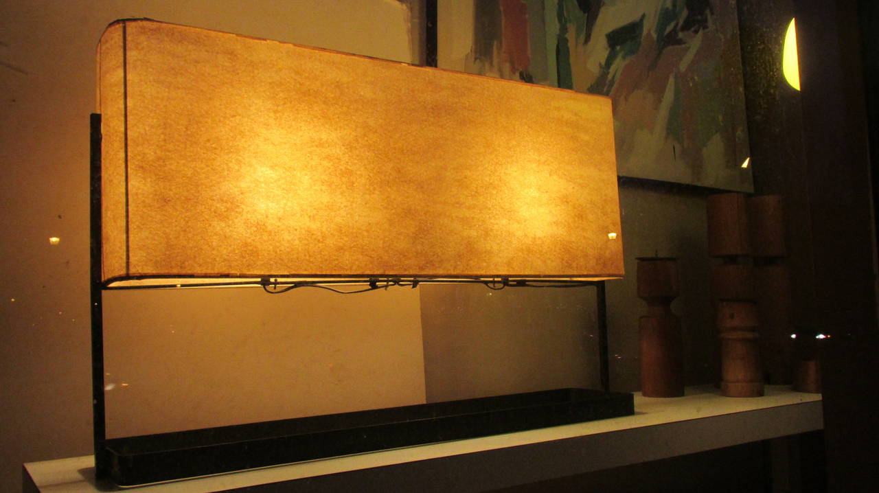 Rare Modernist Iron and Parchment Table Lamp In Excellent Condition In Rochester, NY