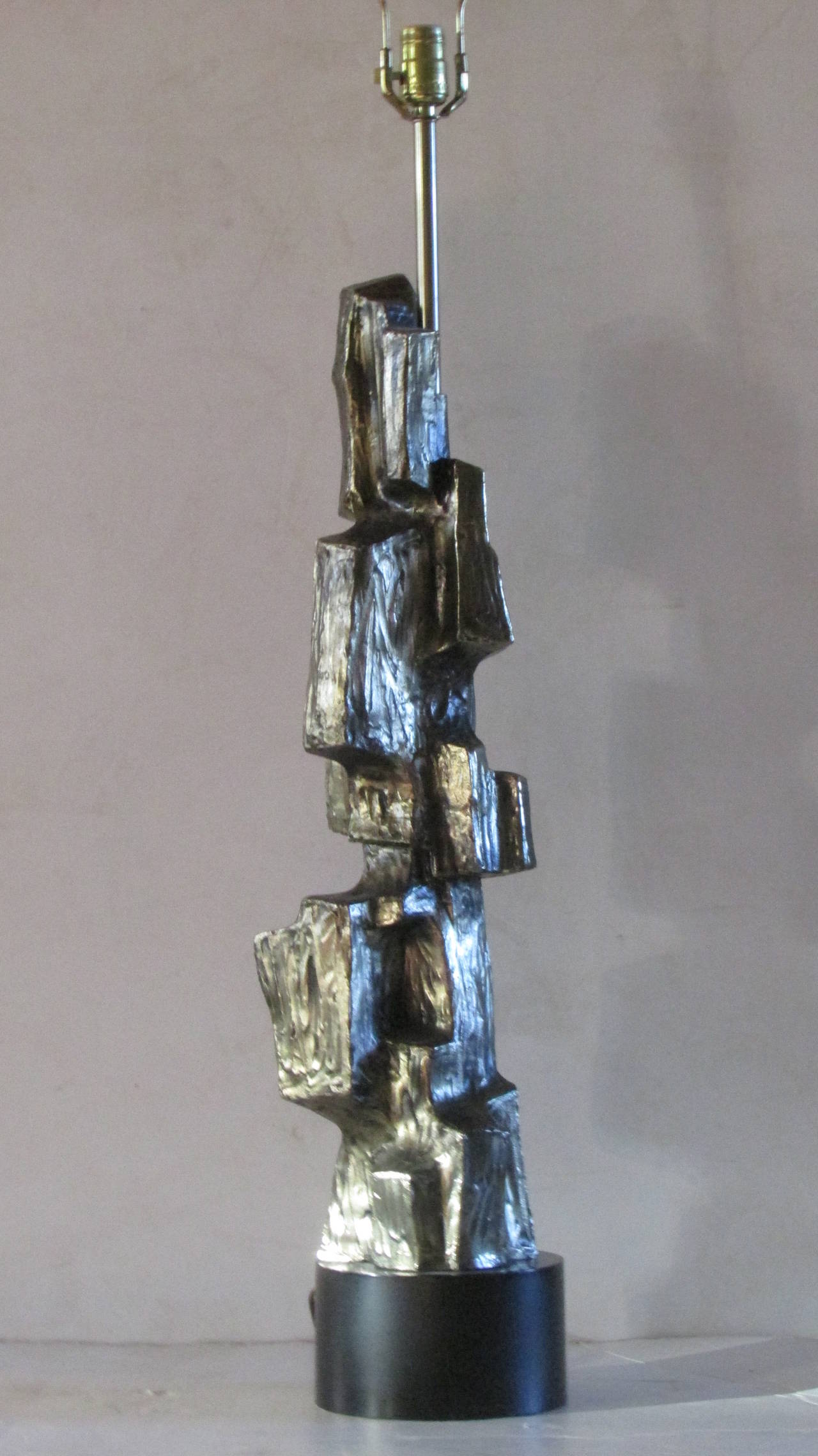 Bronzed Metal Brutalist Lamp by Tempestini for Laurel