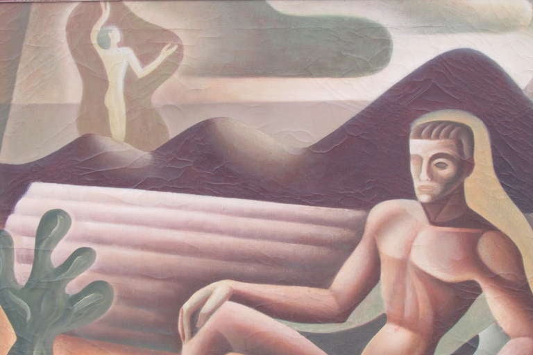 Mid-Century Modern Surrealist Painting - Nude Figures On A Beach