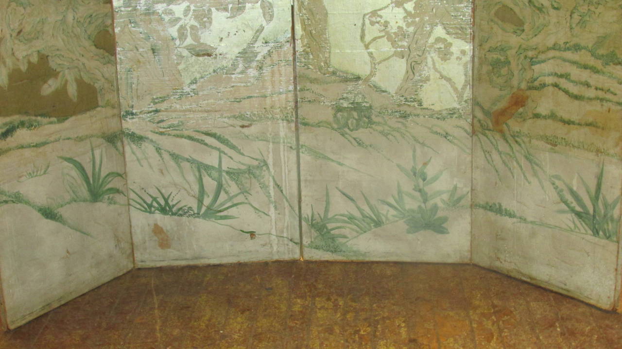 Silver Leaf Chinoiserie Paint Decorated Wallpaper Screen 2
