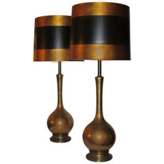 Mid Century Regency Ceramic Gilt Crackle Glaze Lamps