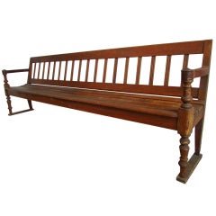 Antique American Long Slatted Wood Bench