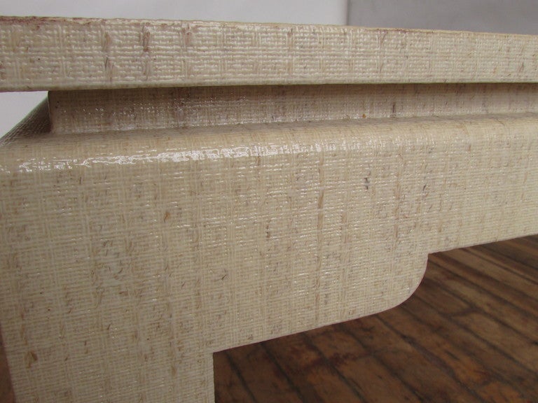 Karl Springer Style Lacquered Linen Coffee Table In Good Condition In Rochester, NY