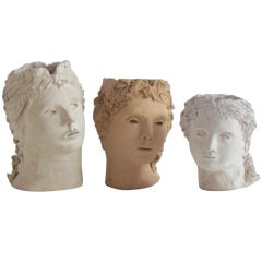 Ceramic Surrealist Heads In The Style Of Jean Cocteau