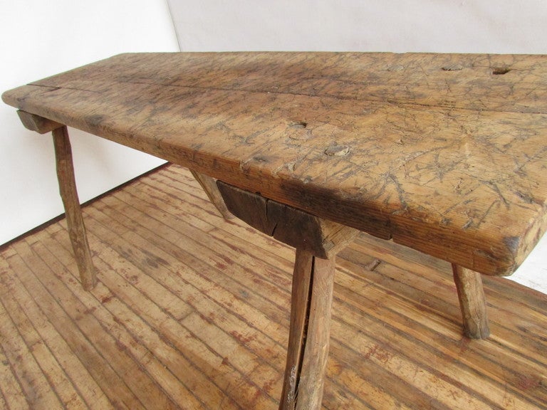Wood 19th Century American Primitive Butcher Table