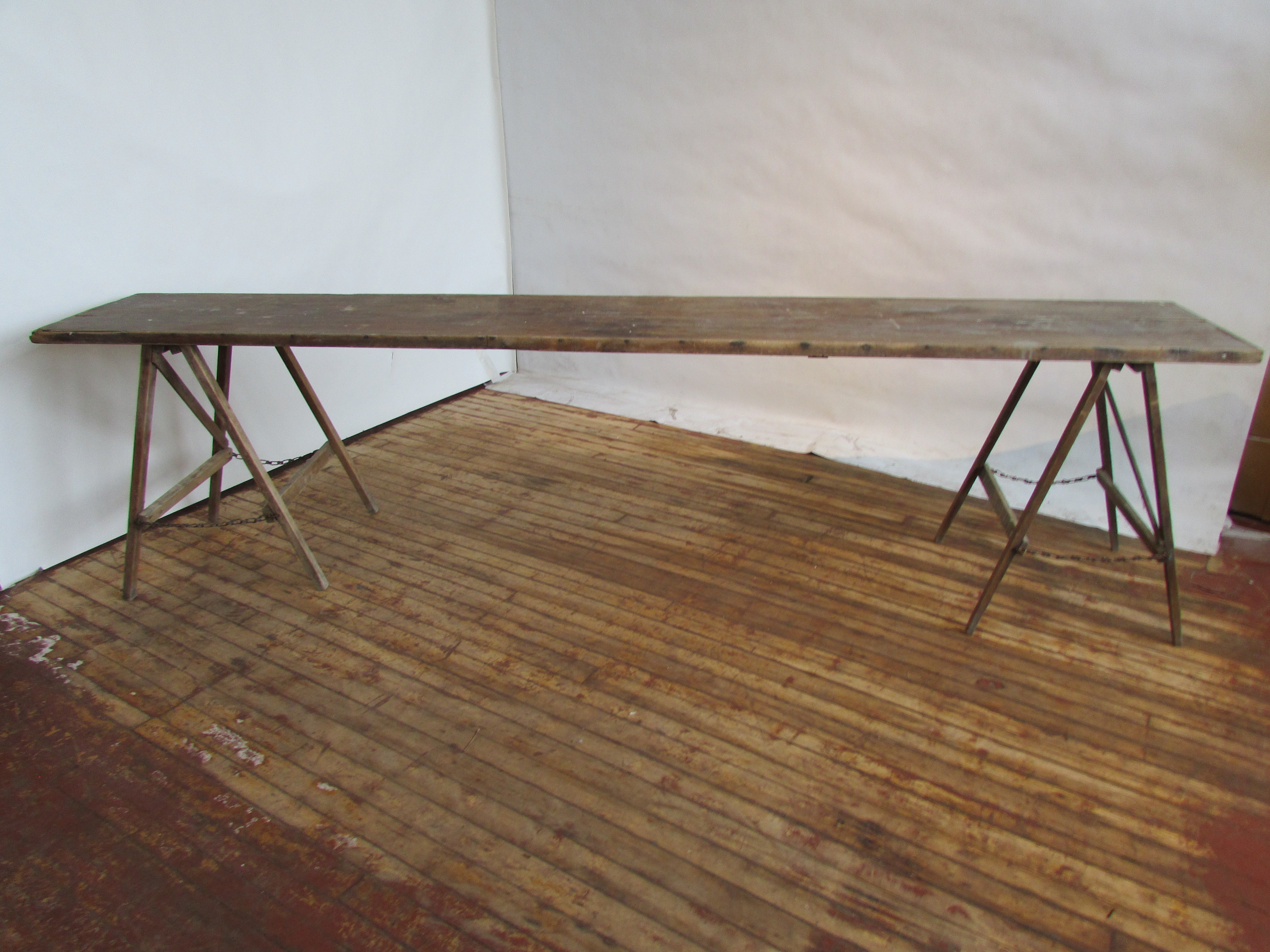 Antique American Sawhorse Base Field Table