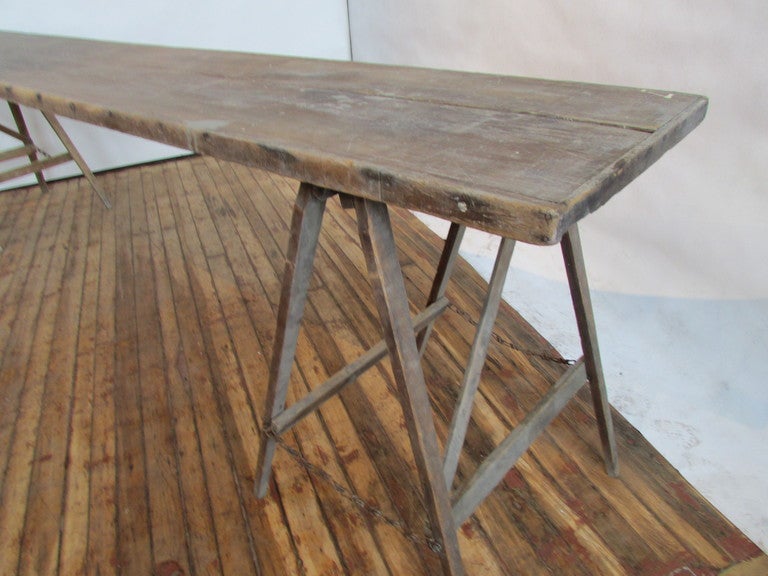Antique American Sawhorse Base Field Table In Good Condition In Rochester, NY