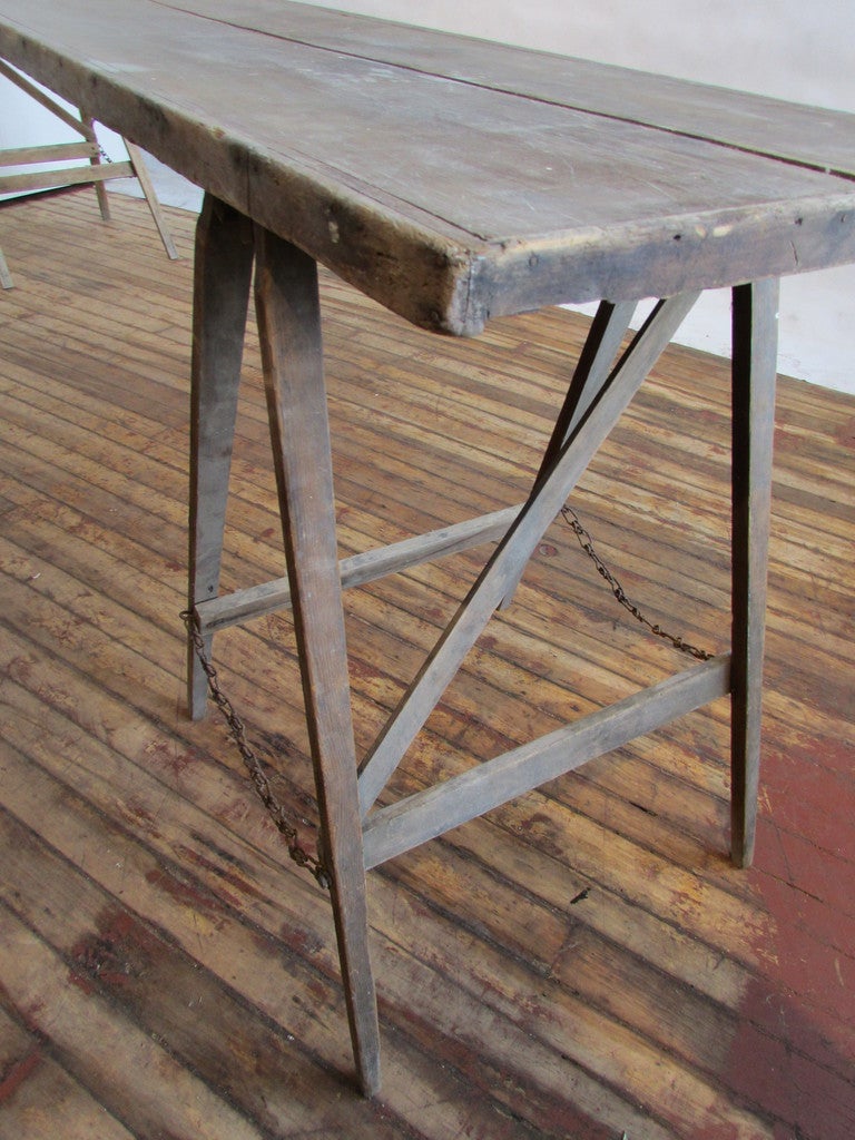 20th Century Antique American Sawhorse Base Field Table