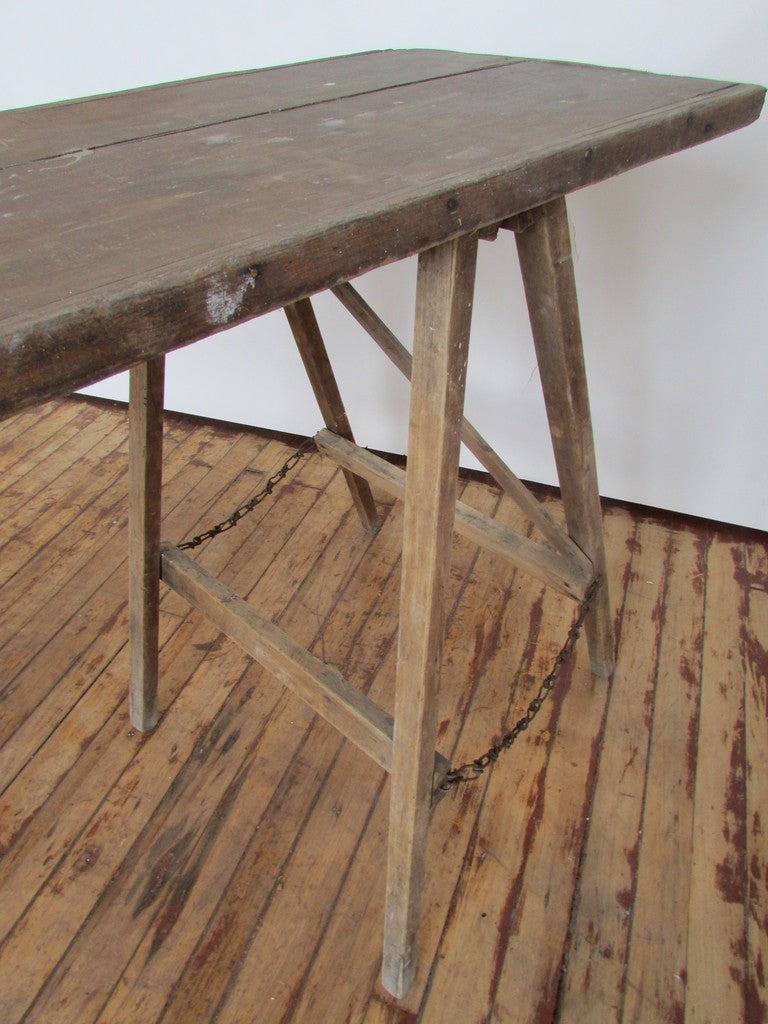Wood Antique American Sawhorse Base Field Table