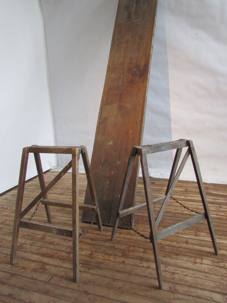Antique American Sawhorse Base Field Table 3