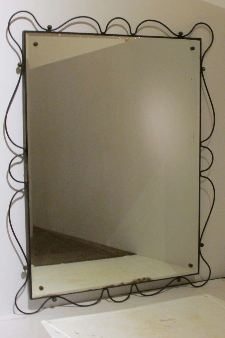 French Iron Mirror Style Of Jean Royere 2