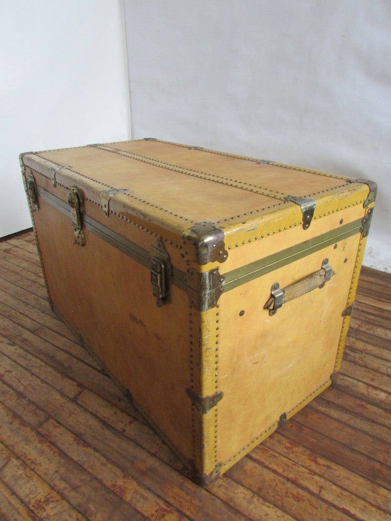 Faux Vellum Leather Steamer Travel Trunk 1