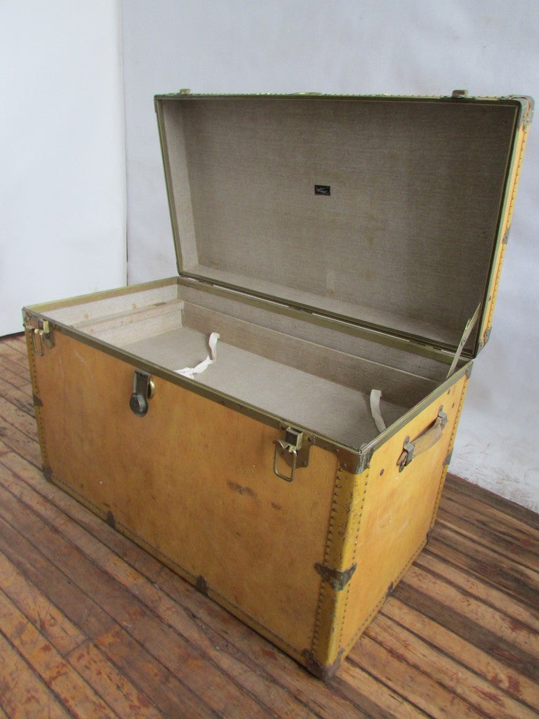 Mid-20th Century Faux Vellum Leather Steamer Travel Trunk