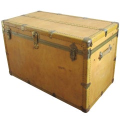 Used Faux Vellum Leather Steamer Travel Trunk