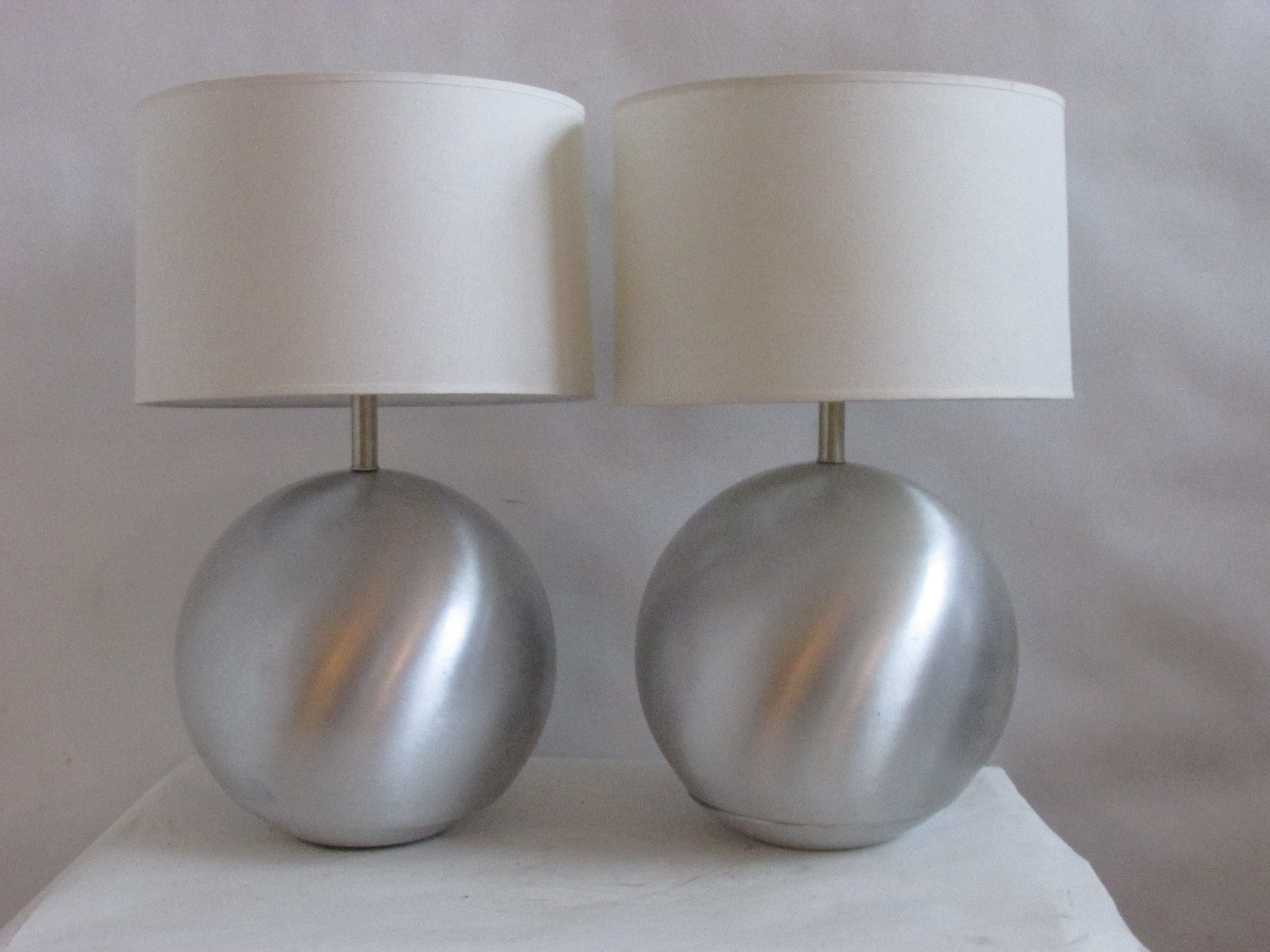 Mid Century Modern Spun Aluminum Sphere Lamps