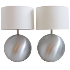 Mid Century Modern Spun Aluminum Sphere Lamps