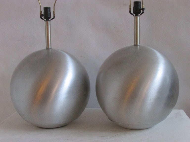 20th Century Mid Century Modern Spun Aluminum Sphere Lamps