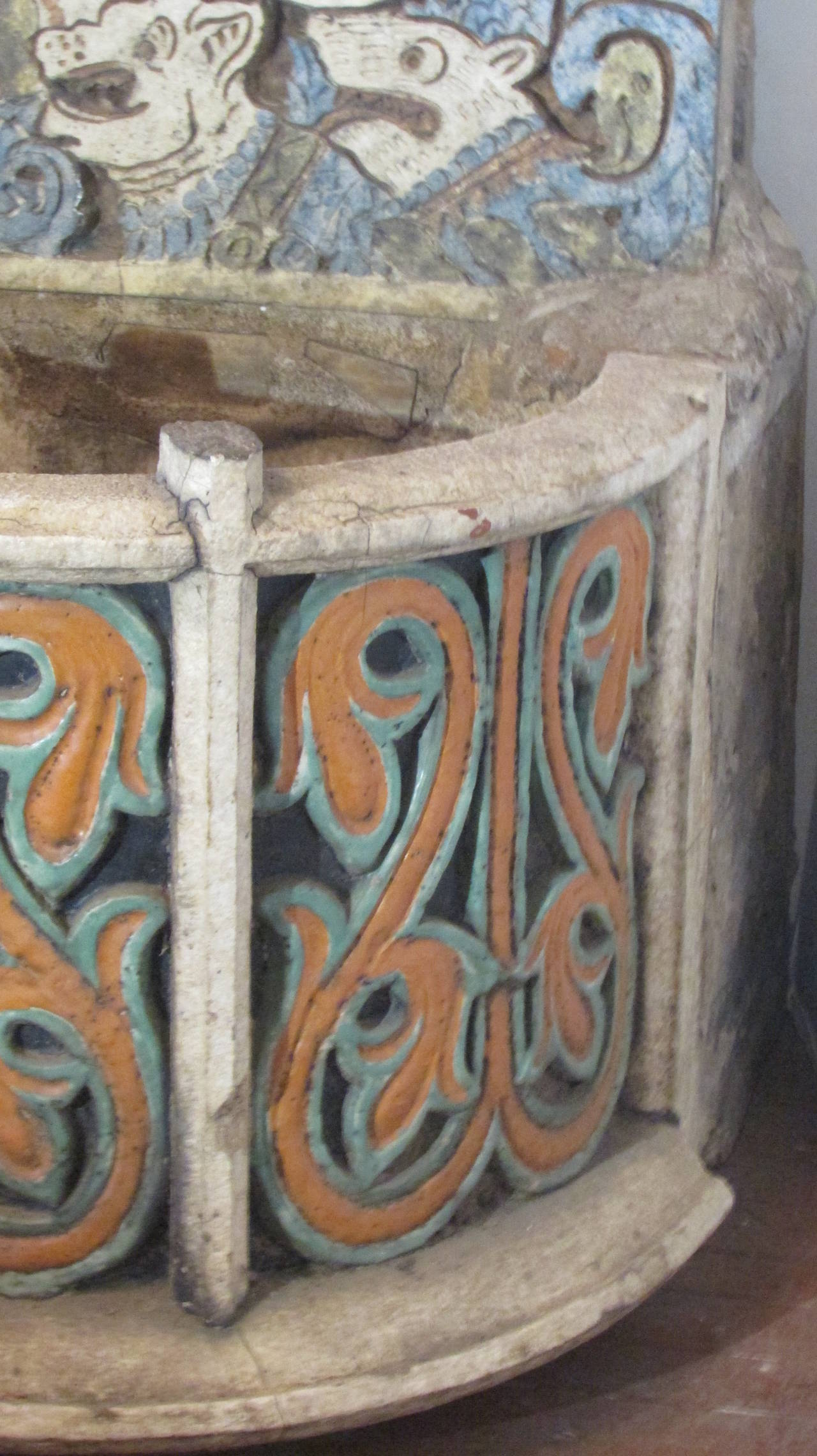 Glazed Rare Antique Terracotta Tile Aztec Mayan Design Fountain