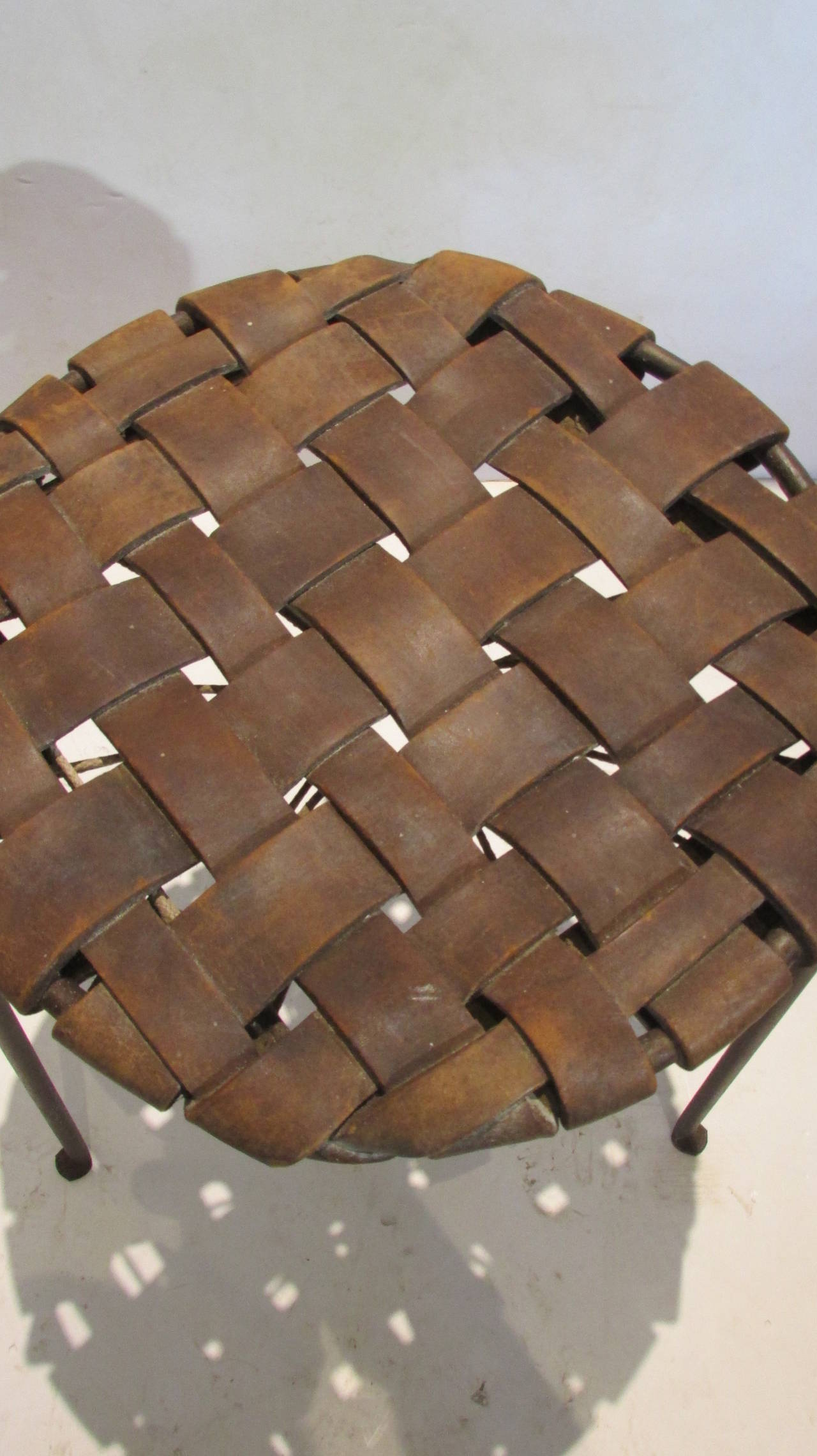 Iron and Woven Strap Leather Stool by Lila Swift and Donald Monell 2