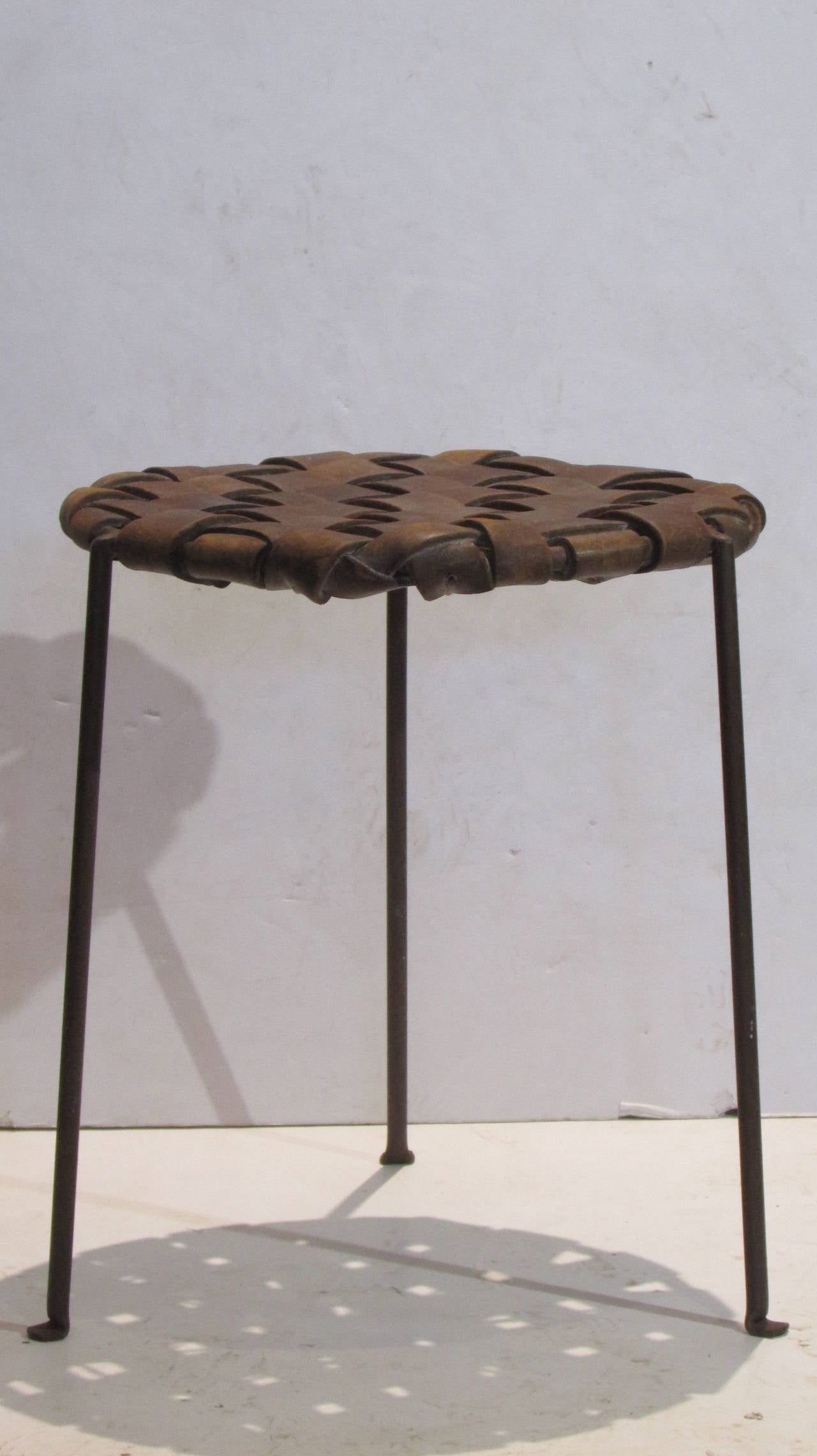 Iron and Woven Strap Leather Stool by Lila Swift and Donald Monell 3